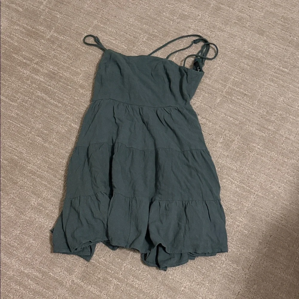 Lulu's Sage Green Cutout Tiered Mini Dress “Make a Day Out of It” - Picture 6 of 7